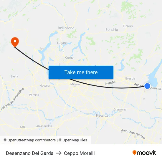 Desenzano del Garda to Ceppo Morelli map