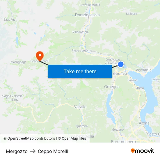 Mergozzo to Ceppo Morelli map