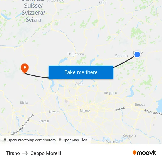 Tirano to Ceppo Morelli map
