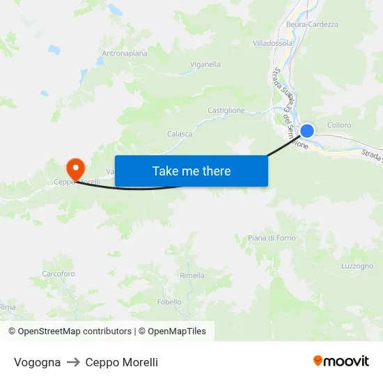 Vogogna to Ceppo Morelli map