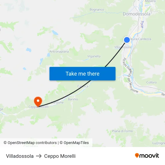 Villadossola to Ceppo Morelli map