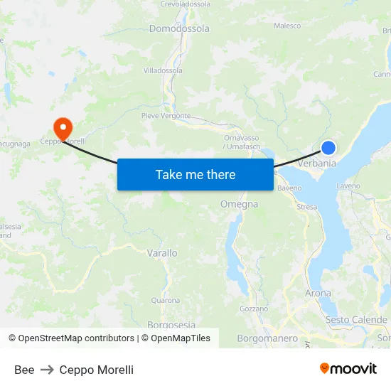 Bee to Ceppo Morelli map