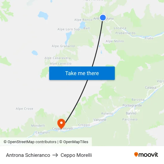 Antrona Schieranco to Ceppo Morelli map