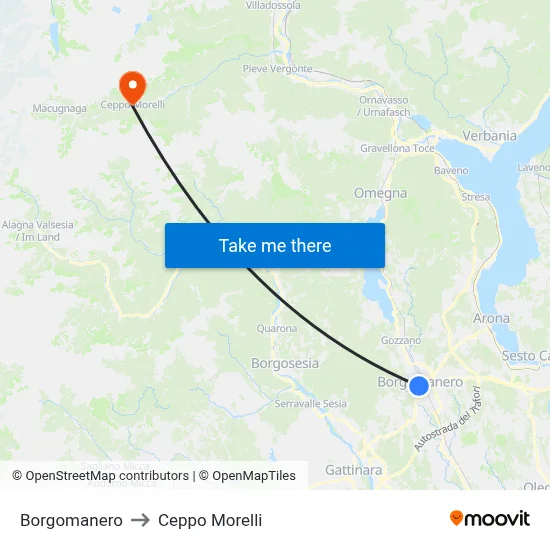 Borgomanero to Ceppo Morelli map