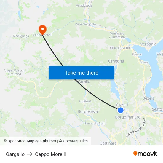 Gargallo to Ceppo Morelli map