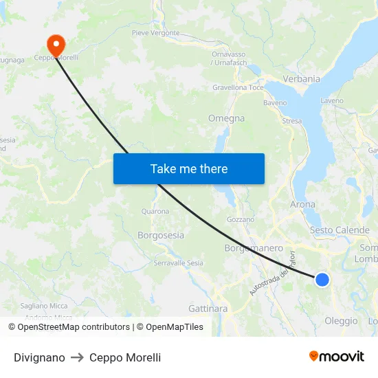Divignano to Ceppo Morelli map