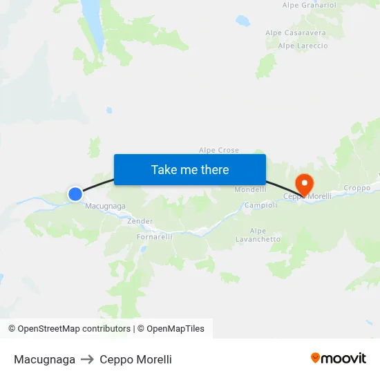 Macugnaga to Ceppo Morelli map