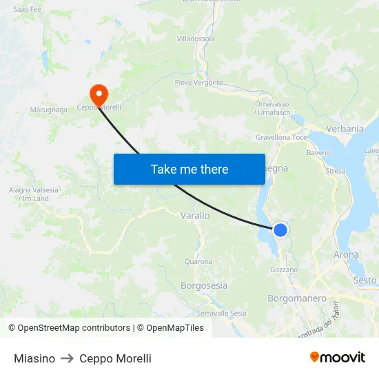 Miasino to Ceppo Morelli map