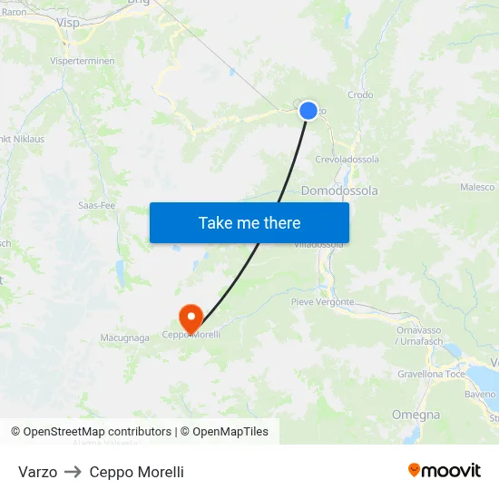 Varzo to Ceppo Morelli map