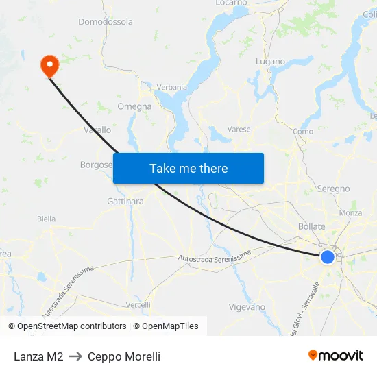 Lanza M2 to Ceppo Morelli map