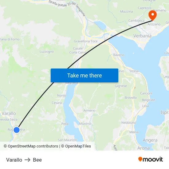 Varallo to Bee map