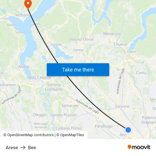 Arese to Bee map
