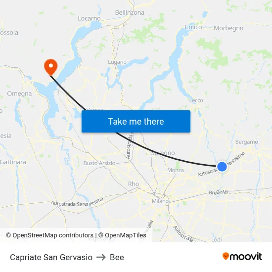 Capriate San Gervasio to Bee map