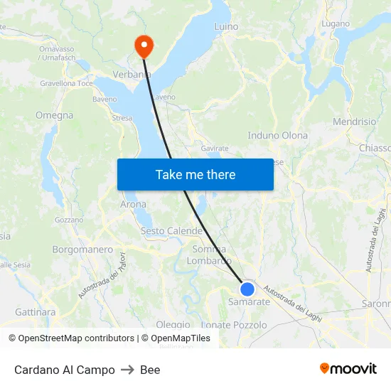Cardano al Campo to Bee map