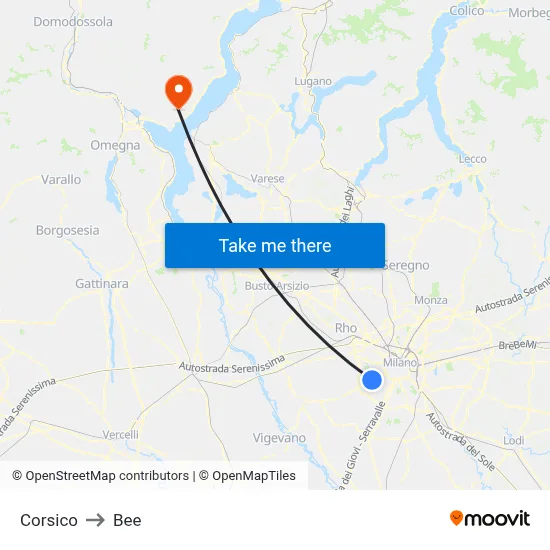 Corsico to Bee map