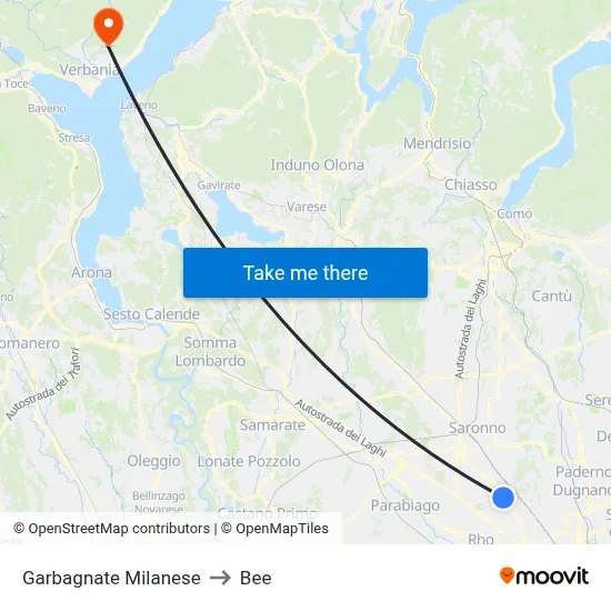 Garbagnate Milanese to Bee map