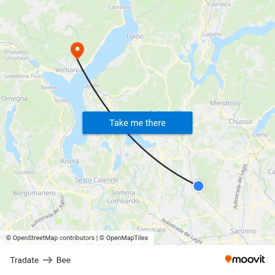 Tradate to Bee map