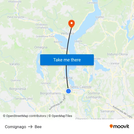 Comignago to Bee map