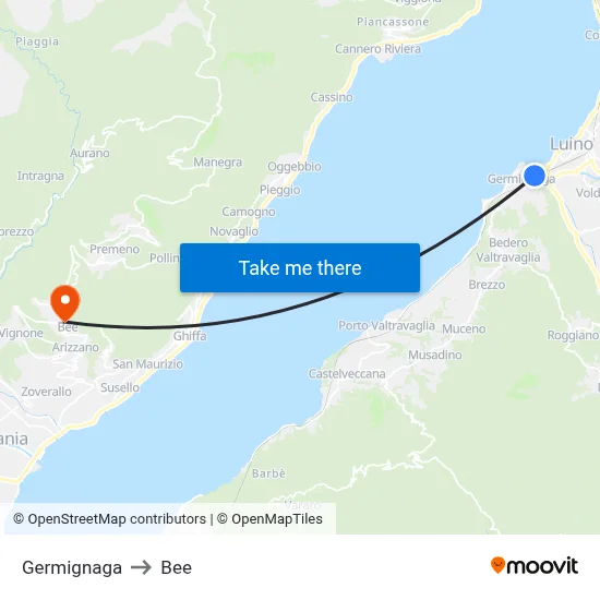 Germignaga to Bee map