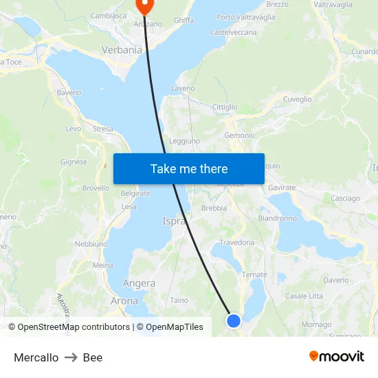 Mercallo to Bee map