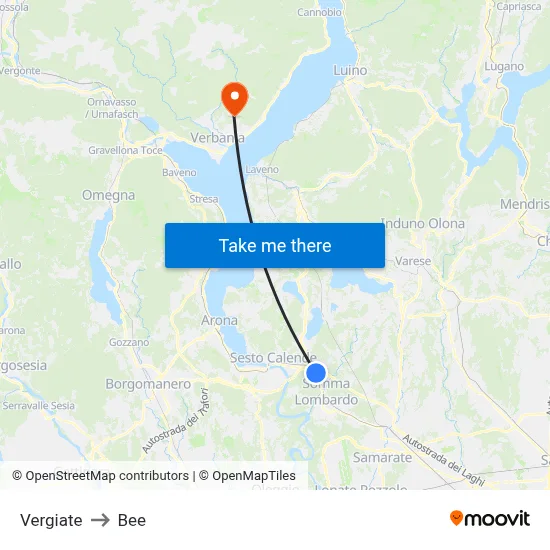 Vergiate to Bee map