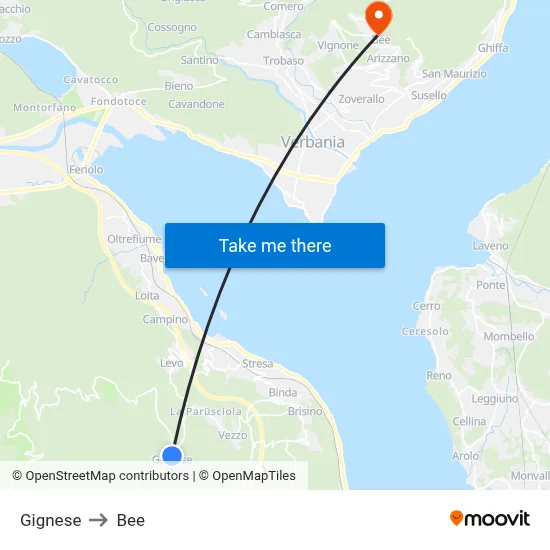 Gignese to Bee map