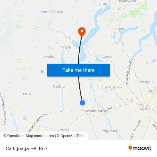 Caltignaga to Bee map