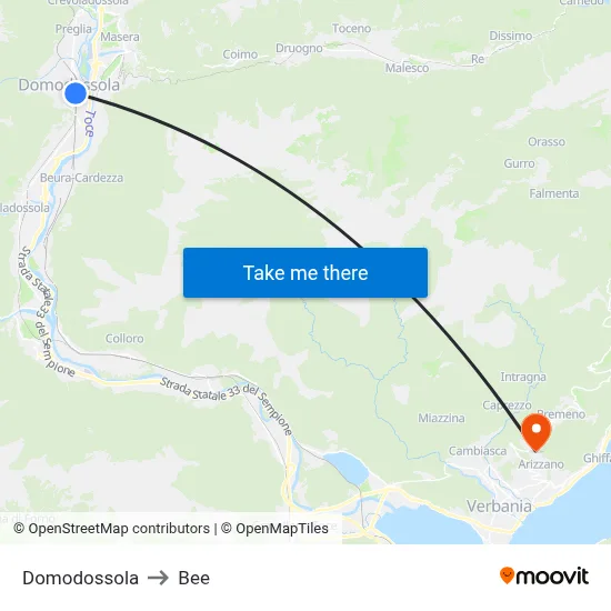 Domodossola to Bee map