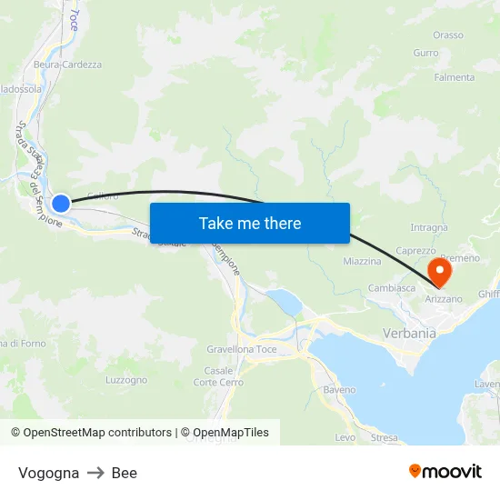 Vogogna to Bee map