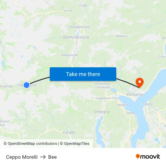 Ceppo Morelli to Bee map