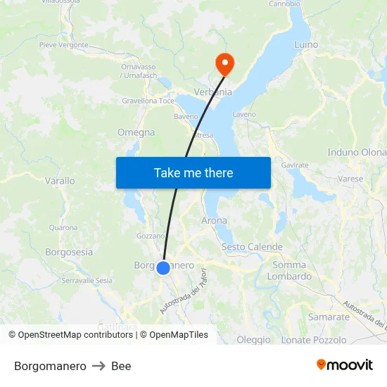 Borgomanero to Bee map
