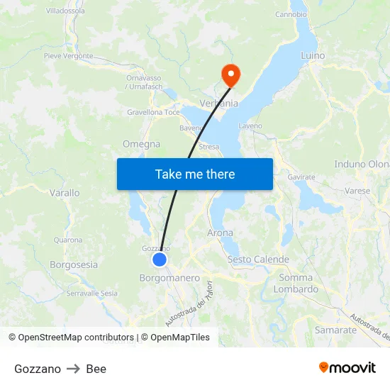 Gozzano to Bee map