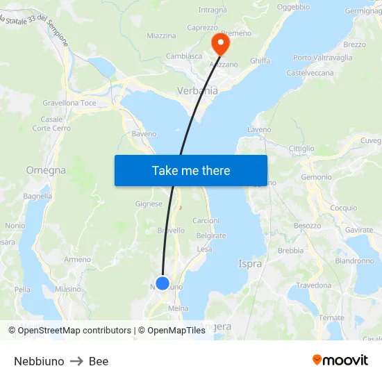 Nebbiuno to Bee map