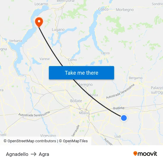 Agnadello to Agra map