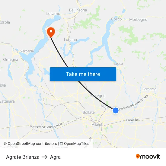 Agrate Brianza to Agra map