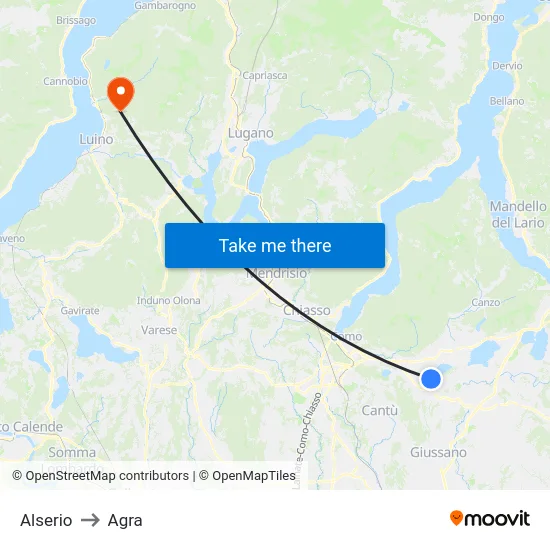 Alserio to Agra map