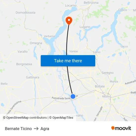 Bernate Ticino to Agra map