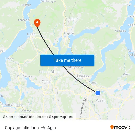 Capiago Intimiano to Agra map