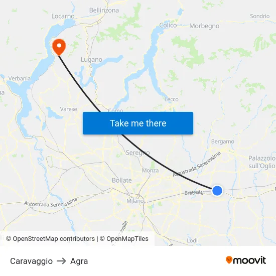 Caravaggio to Agra map