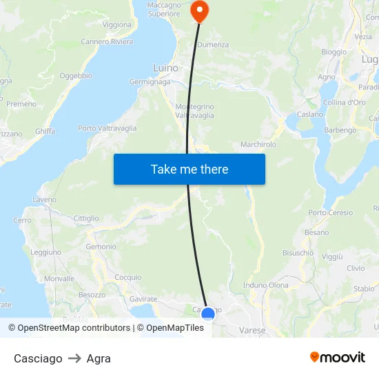 Casciago to Agra map