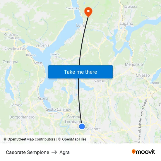 Casorate Sempione to Agra map