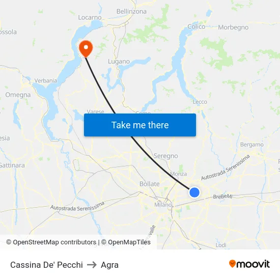 Cassina De' Pecchi to Agra map