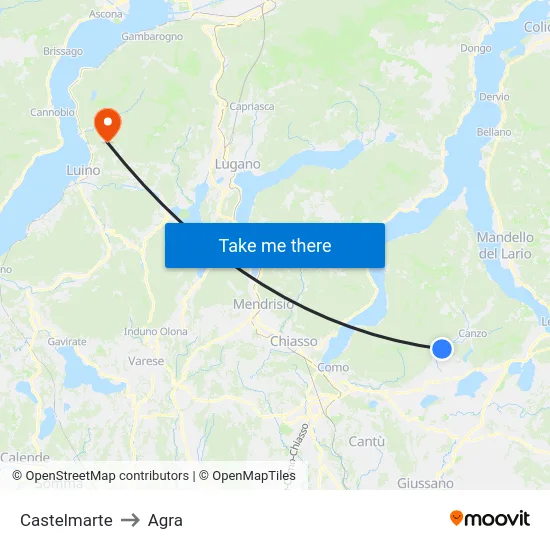 Castelmarte to Agra map