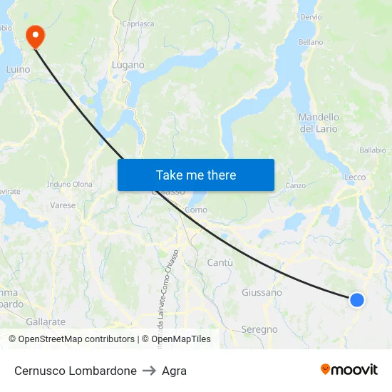 Cernusco Lombardone to Agra map