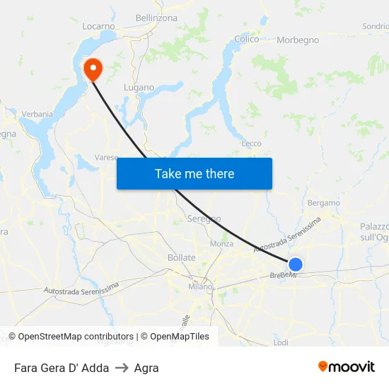 Fara Gera D' Adda to Agra map