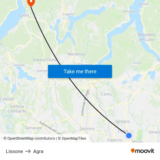 Lissone to Agra map
