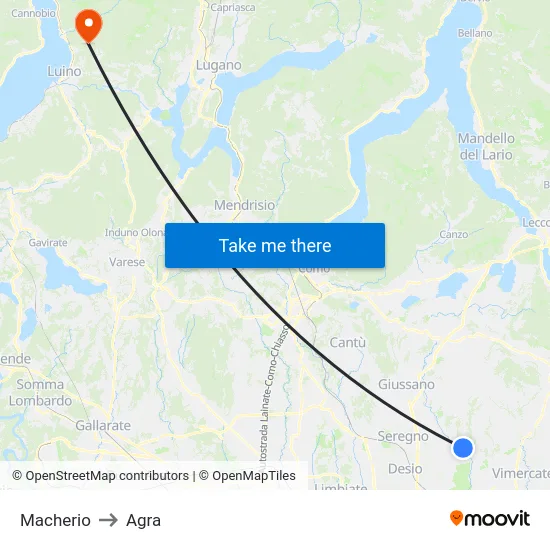 Macherio to Agra map