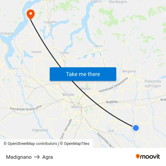 Madignano to Agra map