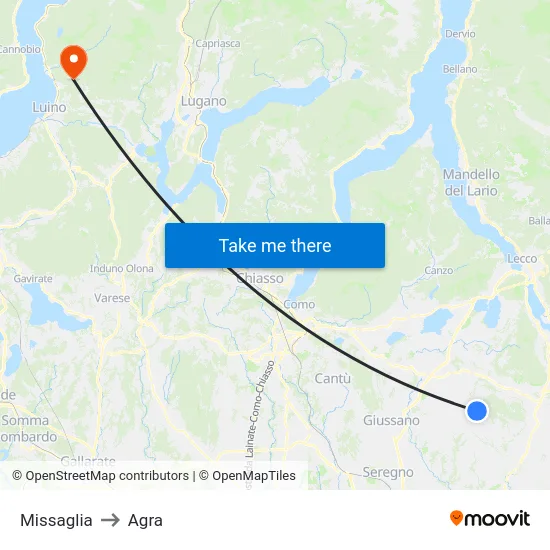 Missaglia to Agra map