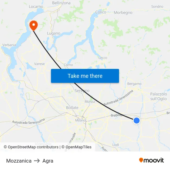 Mozzanica to Agra map